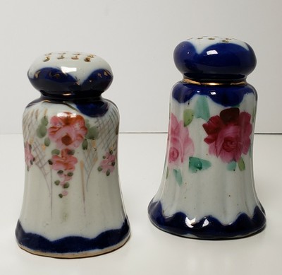 Vintage Salt /& Pepper Shaker Set Austria German Hand Painted Gold Blue Fruit Ceramic Dining
