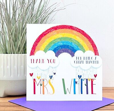 Personalised Handmade Thank You Teacher Card, Rainbow