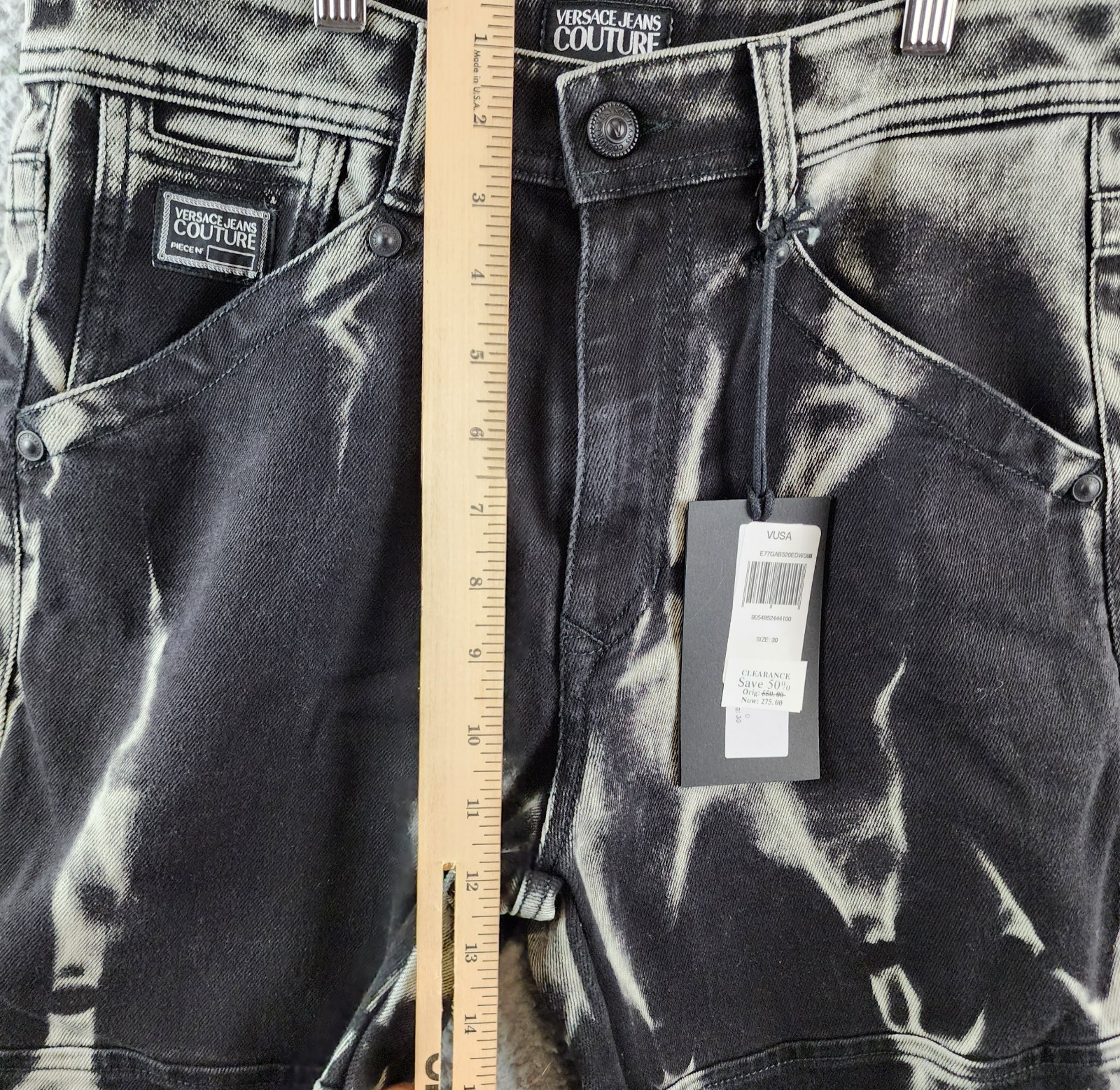 Versace Jeans Couture Regular Fit Jeans Men's 30 Bleached Black Denim Button Zip - Picture 8 of 17