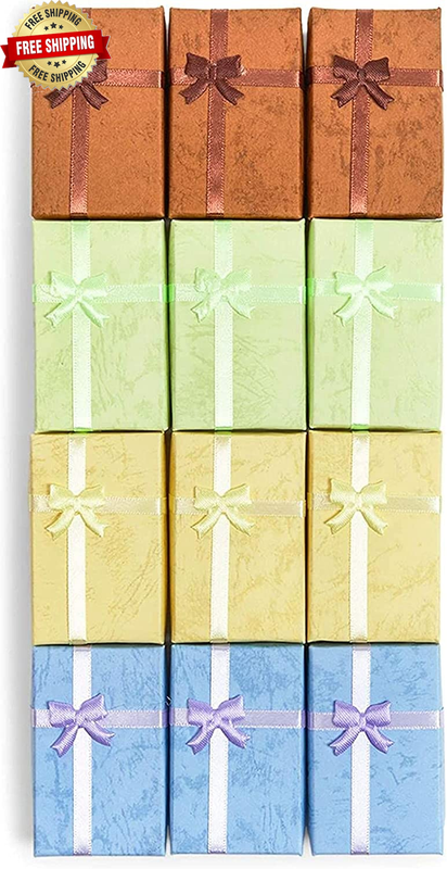 Set With Lids And Ribbon Bows (2 X 3 X 1 In, 4 Colors, 12 Pack