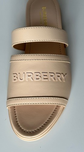 Pre-owned Burberry Open Toe Women's Peach Leather Slides Sandals 7.5 (37.5) 8047843 It In Orange