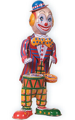 Vintage Style Collectible Tin Toy - Circus Clown with Drums Drummer NIB 