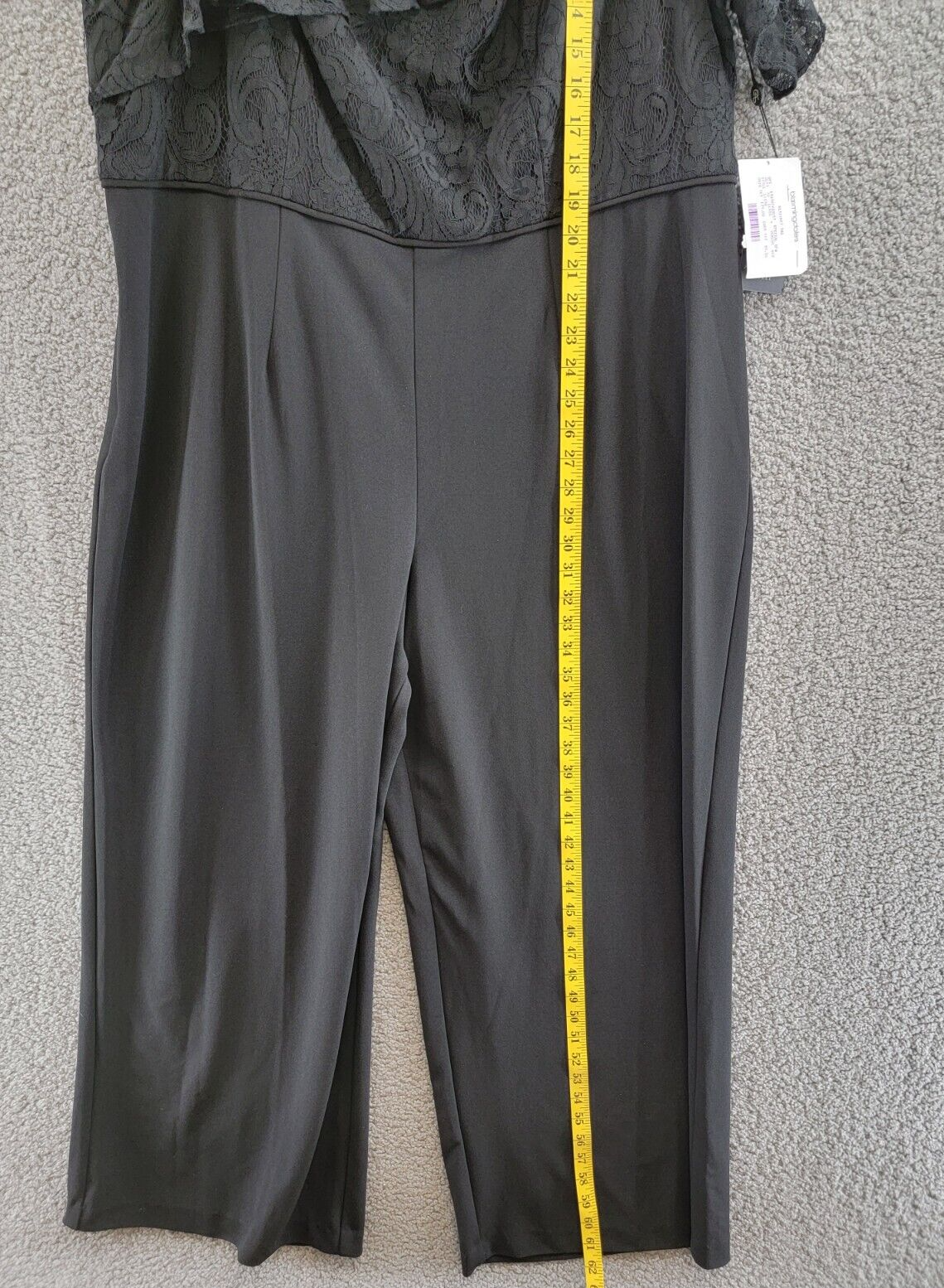 Adrianna Papell Plus Lace Trimmed Crepe Jumpsuit Women's 22W Black Zip Closure - Picture 10 of 19