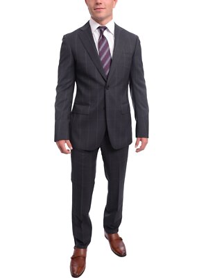 

Шерстяной костюм Napoli приталенного кроя темно-синего цвета с оконным стеклом и двумя пуговицами, наполовину обтянутый тканью, Navy