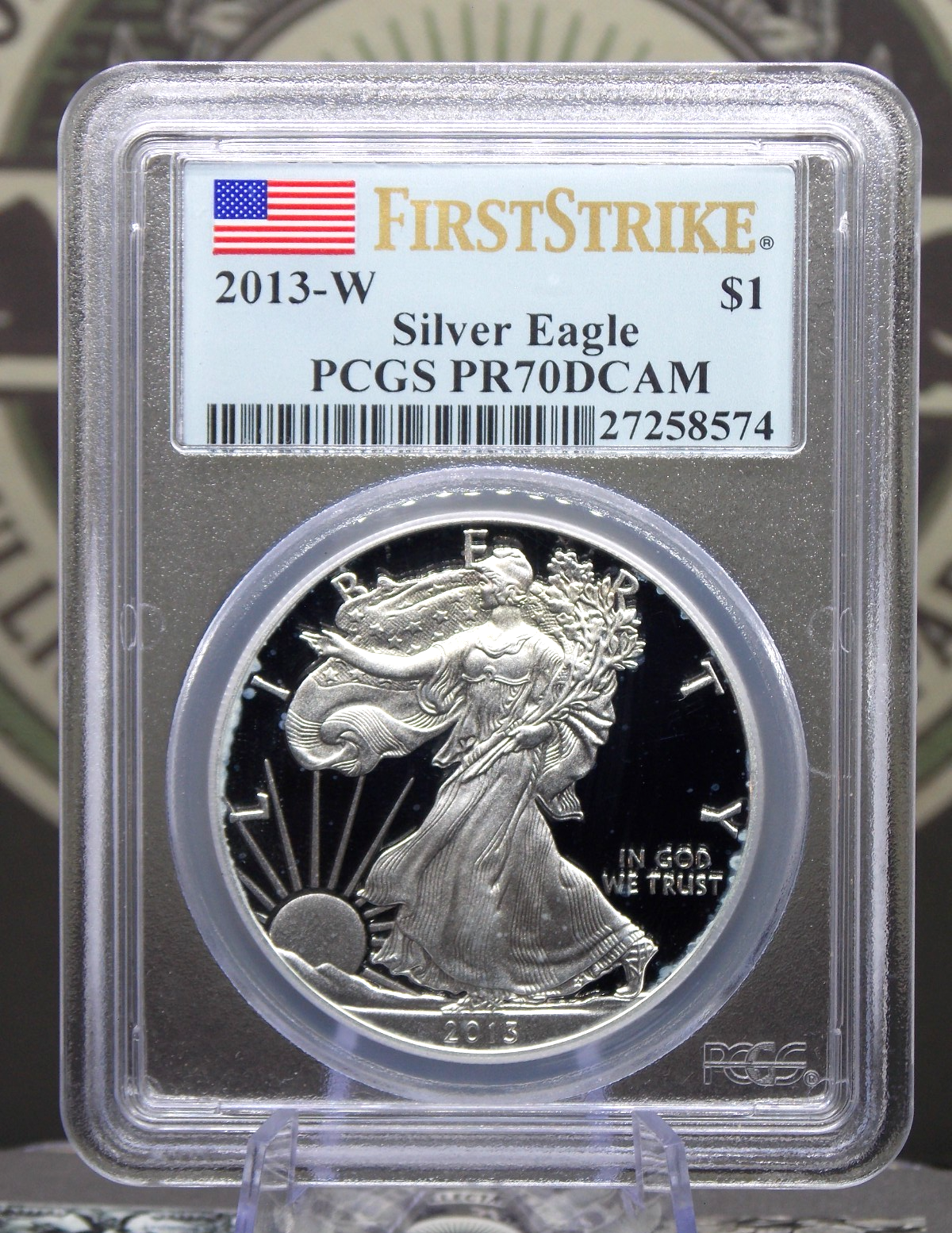 2013 "W" Proof American SILVER Eagle $1 PCGS PR70 DCAM #574 First Strike ECC&C