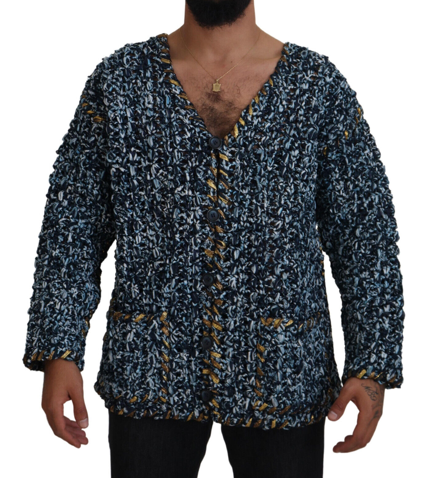 Pre-owned Dolce & Gabbana Sweater Fatto A Mano Blue Button Cardigan Mens S. S Rrp $4800