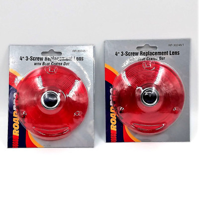 2 Road Pro 4  dia. Red Replacement Light Lenses w/Blue Center, Universal 3-Screw