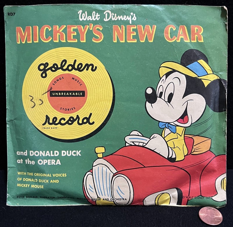 c1950 45RPM Children's Music & Story Records: Mickey's New Car - Disney 45's +