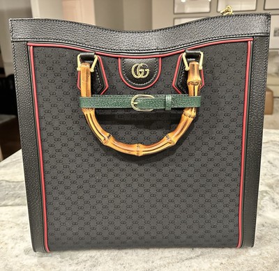 GUCCI Mini Vintage GG Surpreme Monogram Textured Dollar Calfskin Web Large Tote