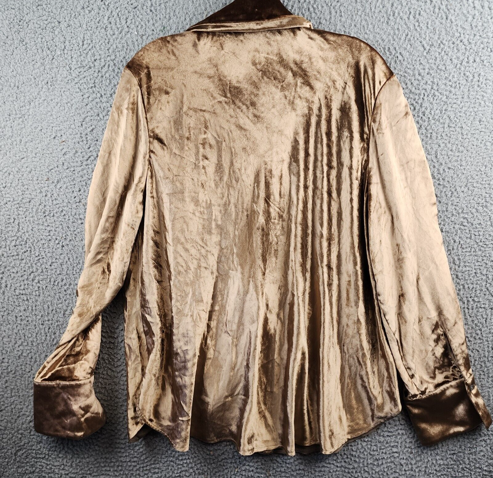 Vince Velvet Silk Blend Button Up Shirt Women's XL Gold Shadow Cuff Long Sleeve - Picture 15 of 17