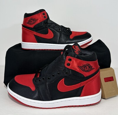 Nike Air Jordan 1 High 'Satin Bred' Red Black Sneakers FD4810-061 Women’s Size 9