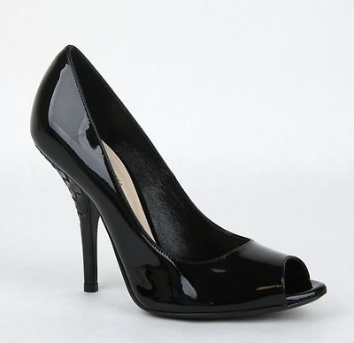 Pre-owned Bottega Veneta $660  Patent Leather Woven Peep Toe Pump Black 322714 1000