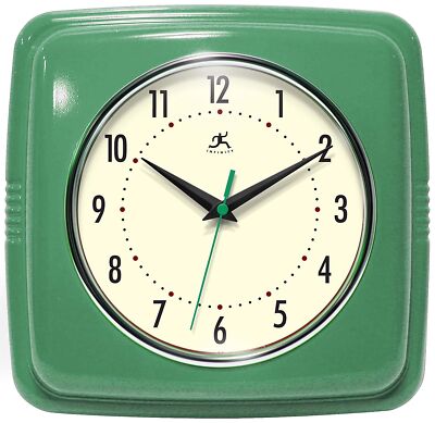 Infinity Instruments Square Silent Retro 9 inch Mid Century Modern Kitchen Di...