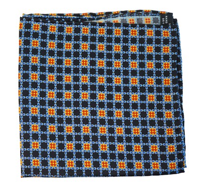 $80 New ITALO FERRETTI Black w Red & Orange Geo Silk Pocket Square Italy 12x12