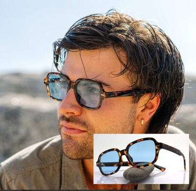 Sunglasses Men rectangular Square Tortoise Brown Lens Blue