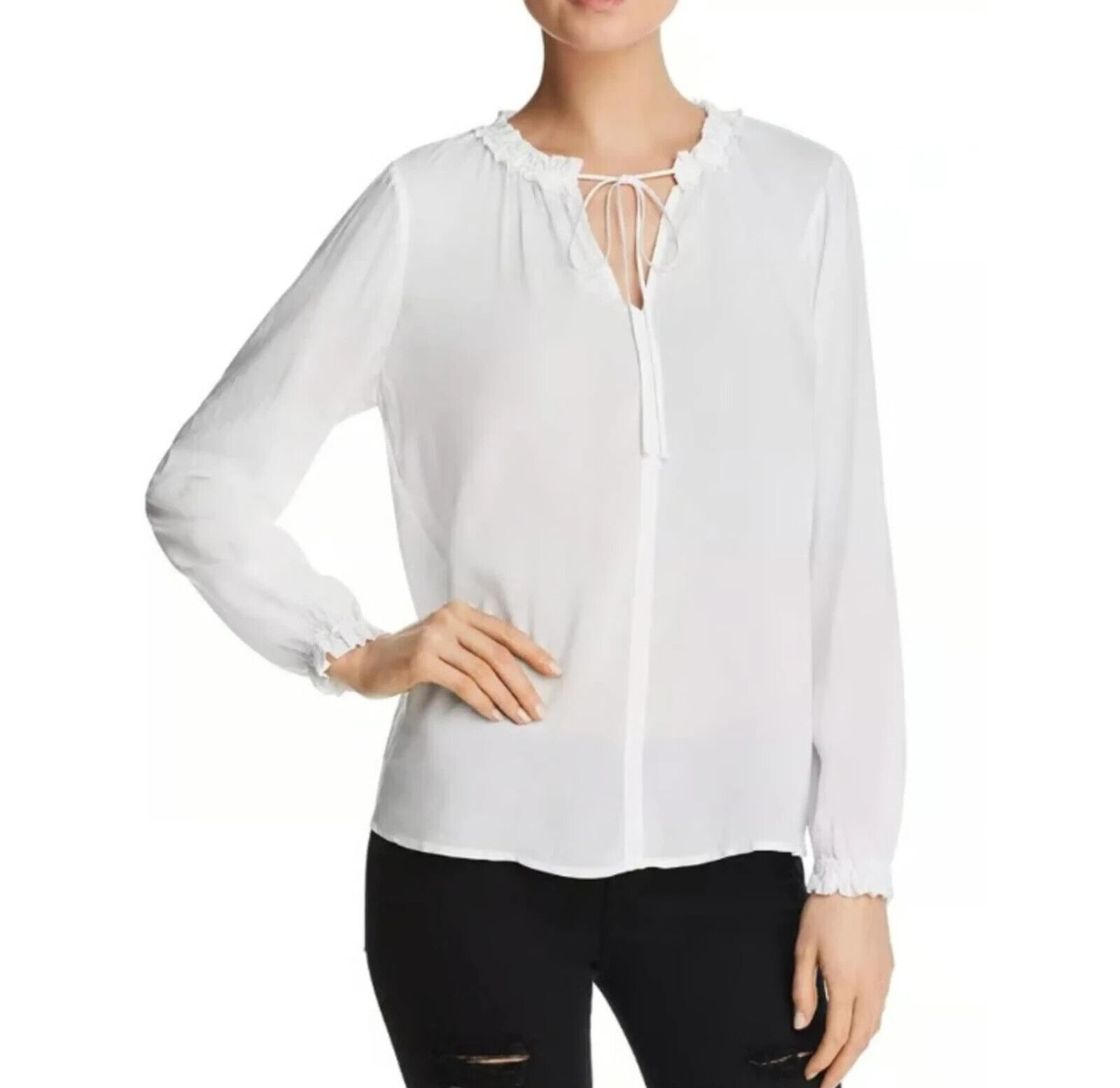 Velvet by Graham & Spencer Samantha Split Neck Blouse Women's S White Pullover - Picture 1 of 16