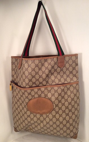 Vintage Large Genuine GUCCI Supreme Vinyl Leather Brown Logo