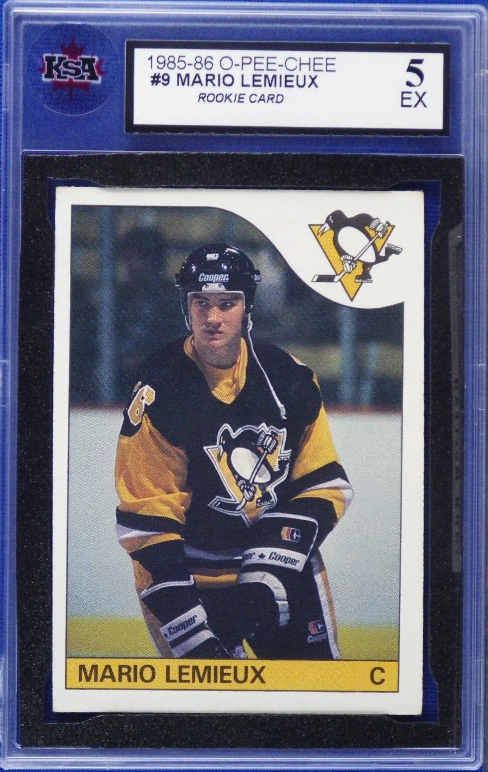 1985-86 O-Pee-Chee OPC #9 Mario Lemieux RC Rookie Card. Graded KSA 5 - EX. rookie card picture