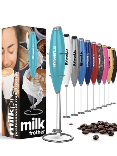 PowerLix Milk Frother Handheld Battery Operated Electric Whisk Beater SKY BLUE