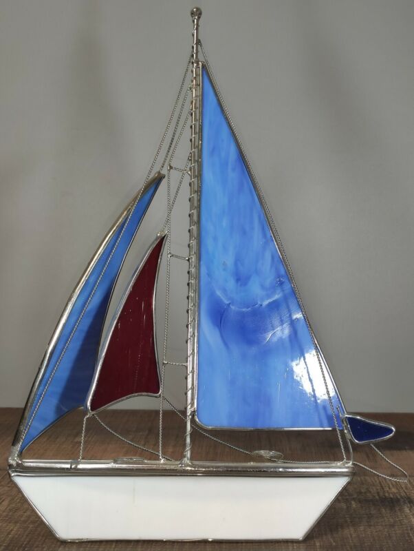 Stained Glass Sailboat Freestanding Figure 8"x 13" *Read Discription*