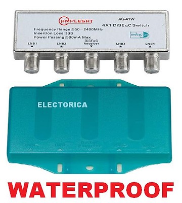 WATERPROOF DISEqC 4X1 SATELLITE MULTI-SWITCH FTA LNB W/ CASE DISH NETWORK BELL