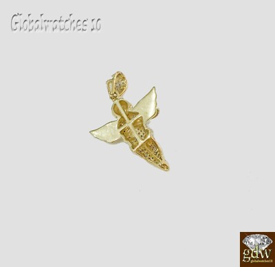 Pre-owned Globalwatches10 Real 10k Gold Diamond Men Praying Angel Charm Pendant Real Genuine Diamond In Yellow