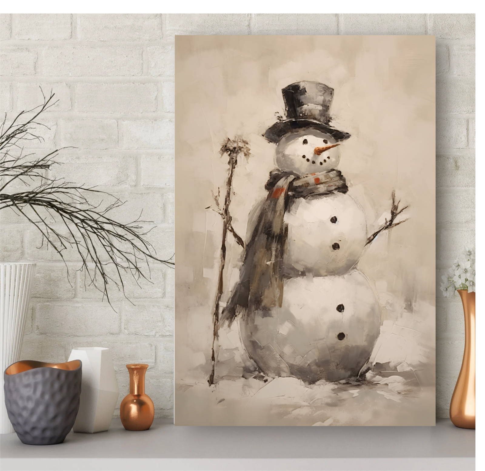 SNOMAN CHRISTMAS WINTER STRETCHED CANVAS PRINT WALL ART READY TO HANG CA26