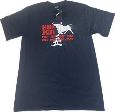 Mens HUF Black Bull Logo Short Sleeve T-Shirt Size Medium NWT