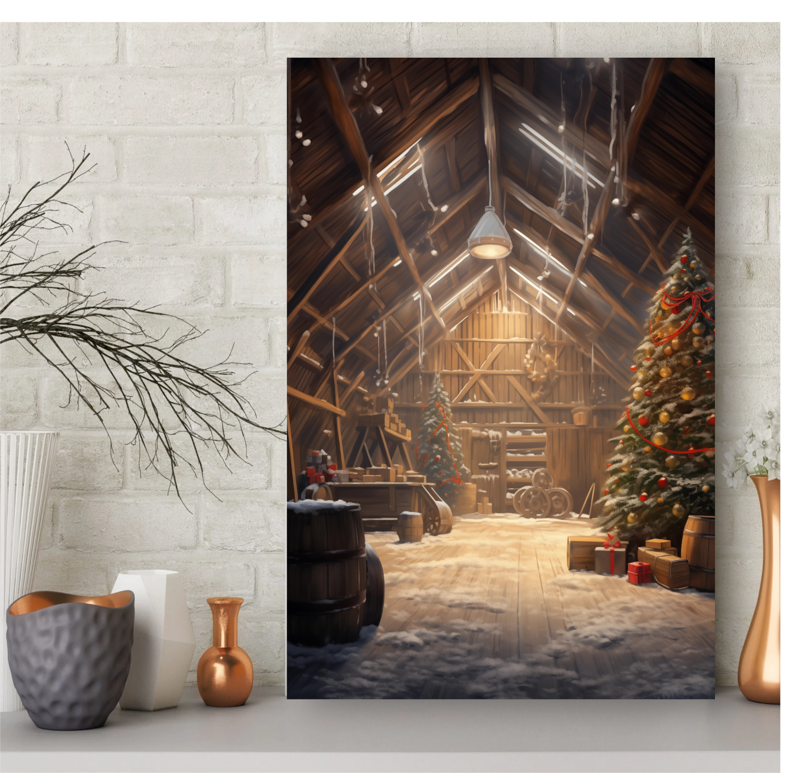 CHRISTMAS BARN STRETCHED CANVAS PRINT WALL ART READY TO HANG CA42