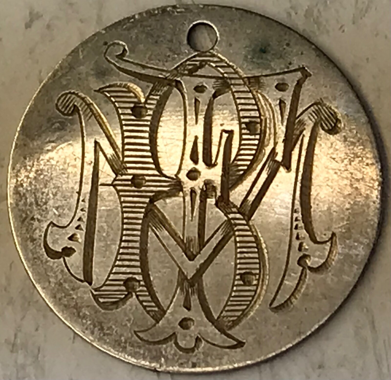 ❤︎ M ❤︎ 1857 Love Token on a Seated Liberty Half Dime, ornate “B