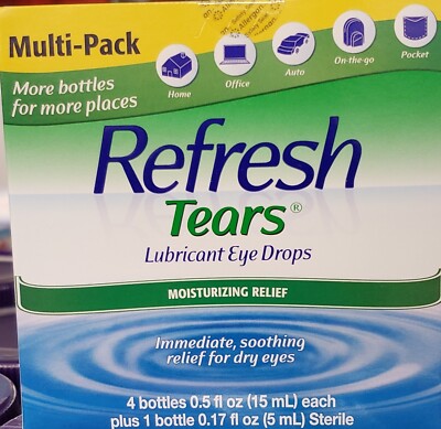 Refresh Tears Lubricant Eye Drops Multi-Pack 4 Plus 1 Bonus Bottle Moisture Dry