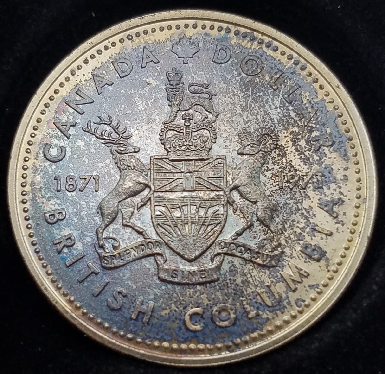 GREAT TONING 1971 GEM PROOF LIKE CANADIAN SILVER $1 ,-TONED C100704