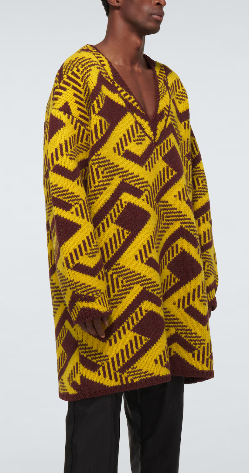 Pre-owned Prada Pullover Oversized Geometric V-neck Knitted Jumper Shetland Jumper S In Multicoloured