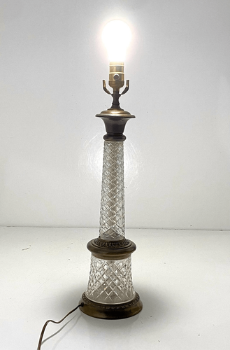 Vintage 23in Diamond Shaped Clear Glass & Brass Baccarat
