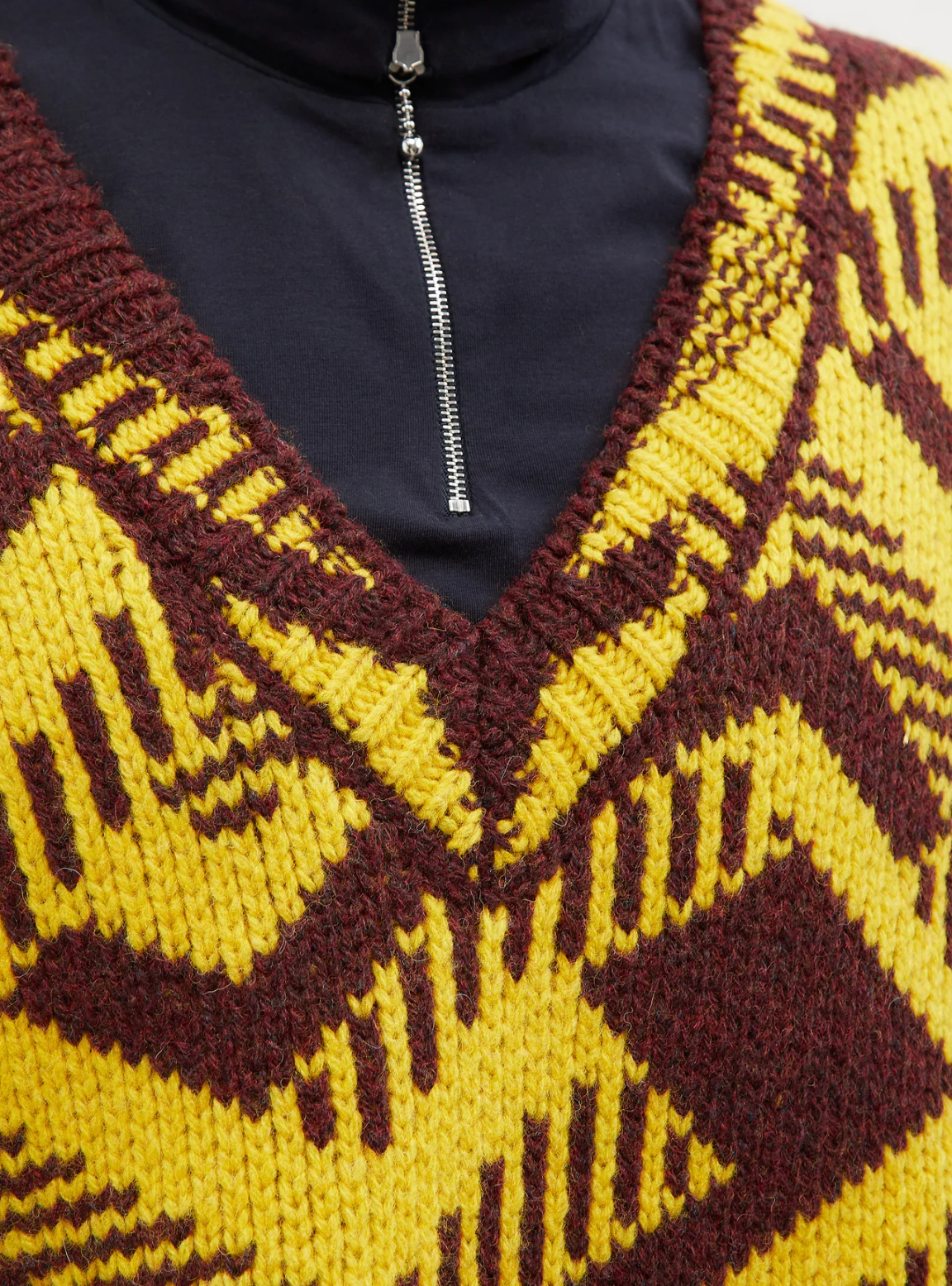 Pre-owned Prada Pullover Oversized Geometric V-neck Knitted Jumper Shetland Jumper S In Multicoloured