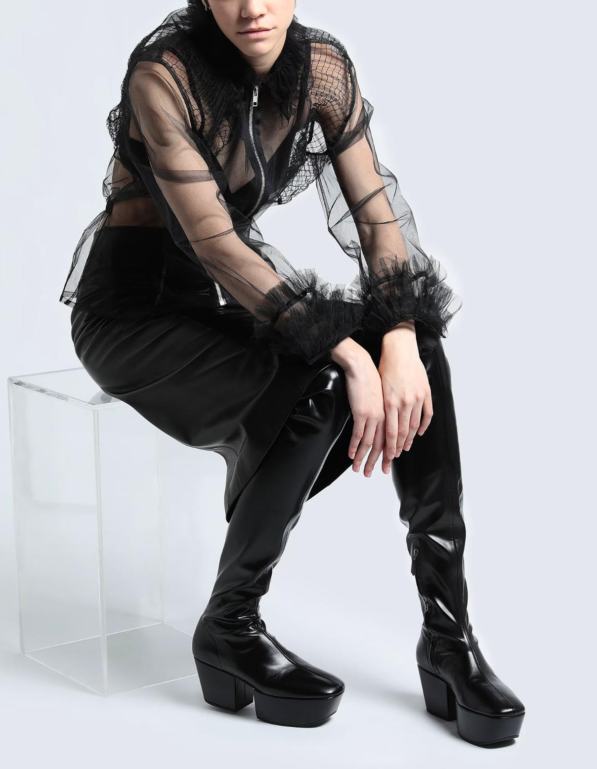 Pre-owned Prada Boots Over-the-knee Platform Boots Overknee Gothic Platform Shoes 37 In Black