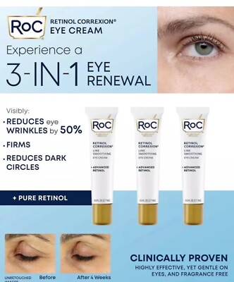 Roc Retinol Correxion Eye Cream 3 In 1 Eye Renewal Wrinkle Reducing 3 Pack FRESH