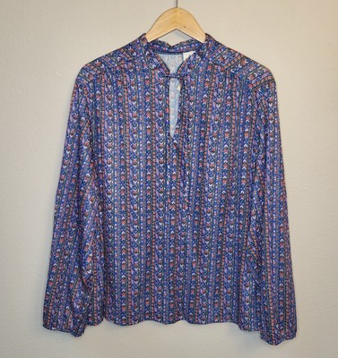 VTG 70s Polyester Blouse w Tags NOS Size 46 (XL/1X) Geometric Peasant Hippy Boho