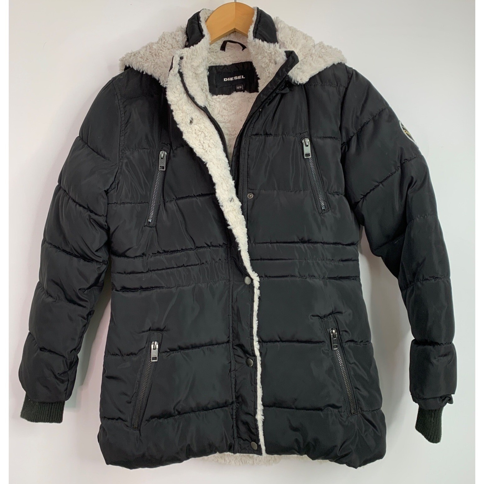 Diesel Big Girls Youth Sherpa Lined Puffer Parka Coat Black