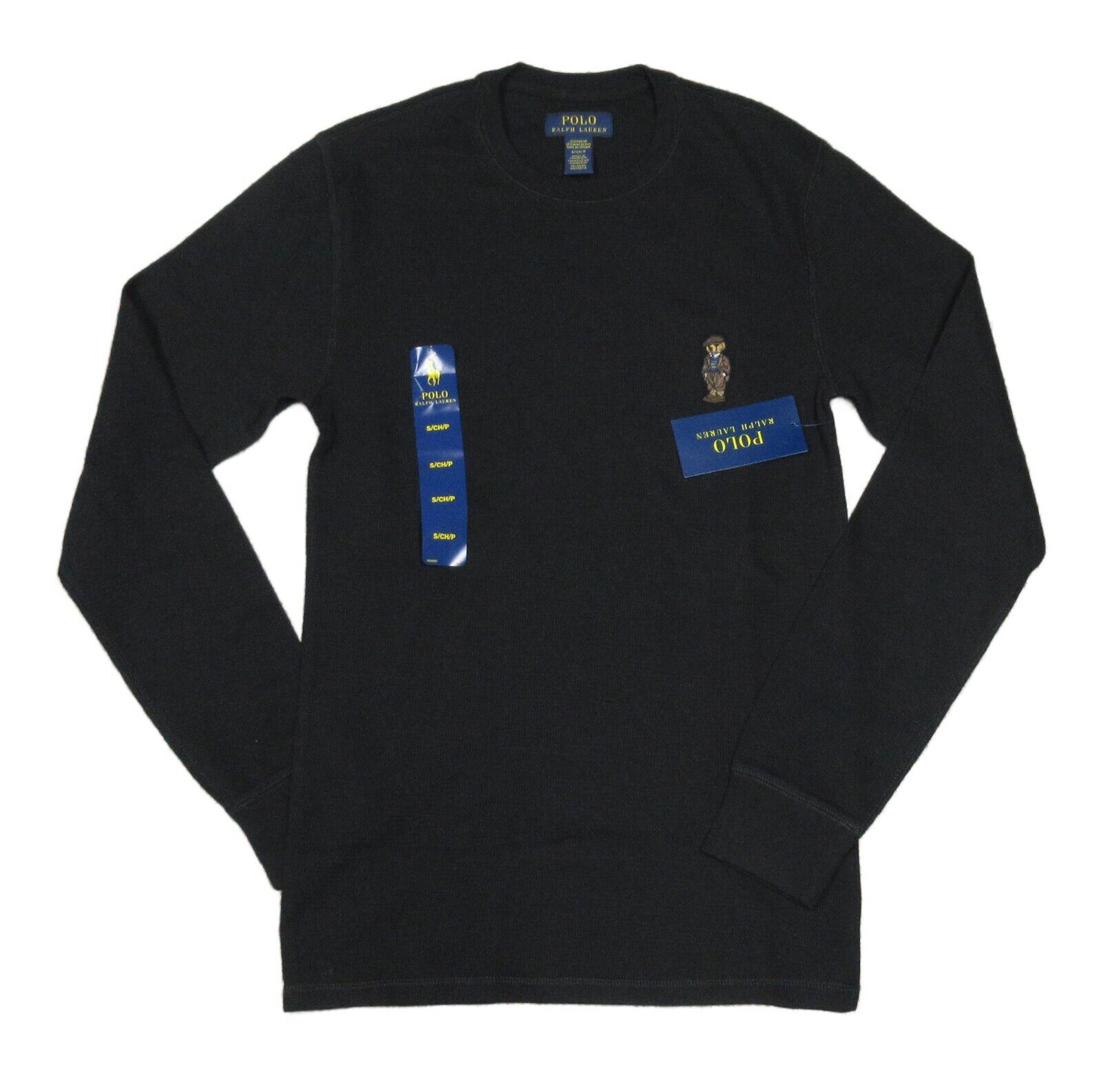 愛用 Lauren Ralph Polo Men's Crew Thermal Waffle Bear Polo Black トップス