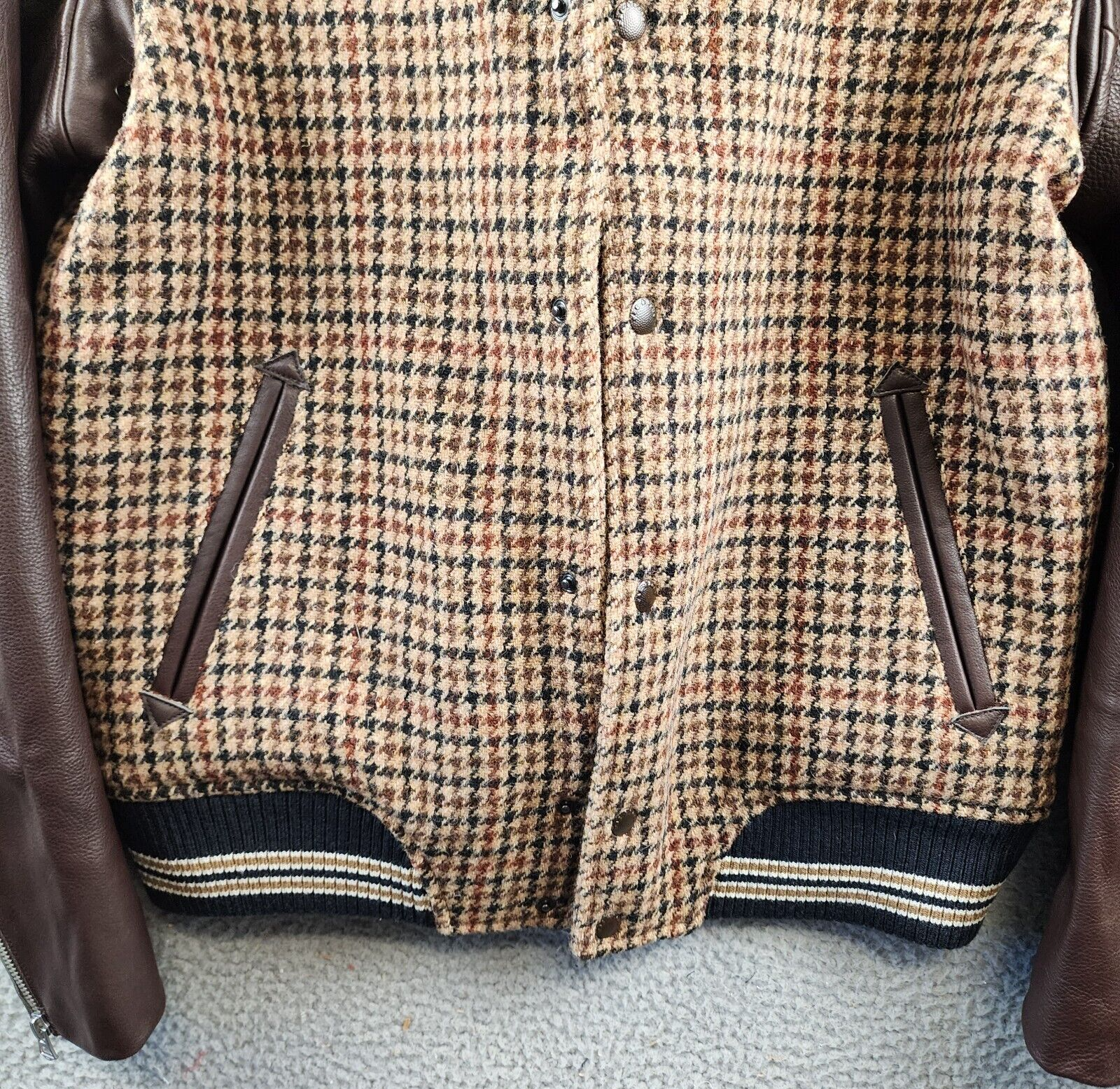 Rag & Bone Harris Tweed Houndstooth Wool Varsity Jacket Mens