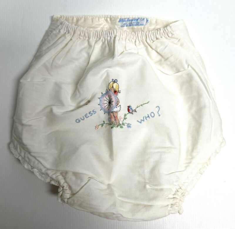 Vintage Waterproof Baby Pants Plastic Diaper Cover Embroidered 1960