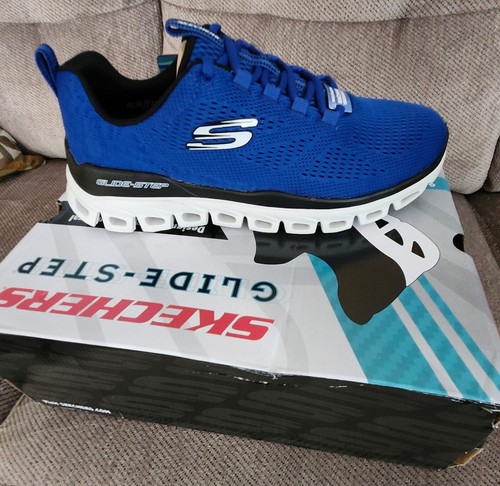 Skechers Shoes Men's Wide Glide Blue Black Memory Foam Mesh