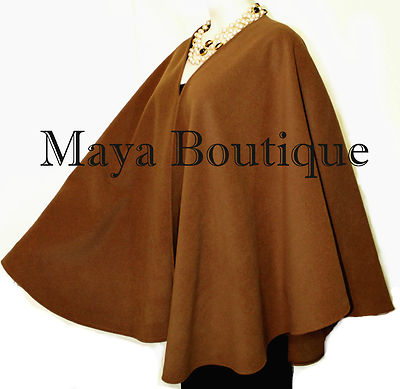 Pre-owned Maya Matazaro Caramel Cape Ruana Wrap Coat Cashmere Wool Blend By  Made In Usa In Caramel Browns