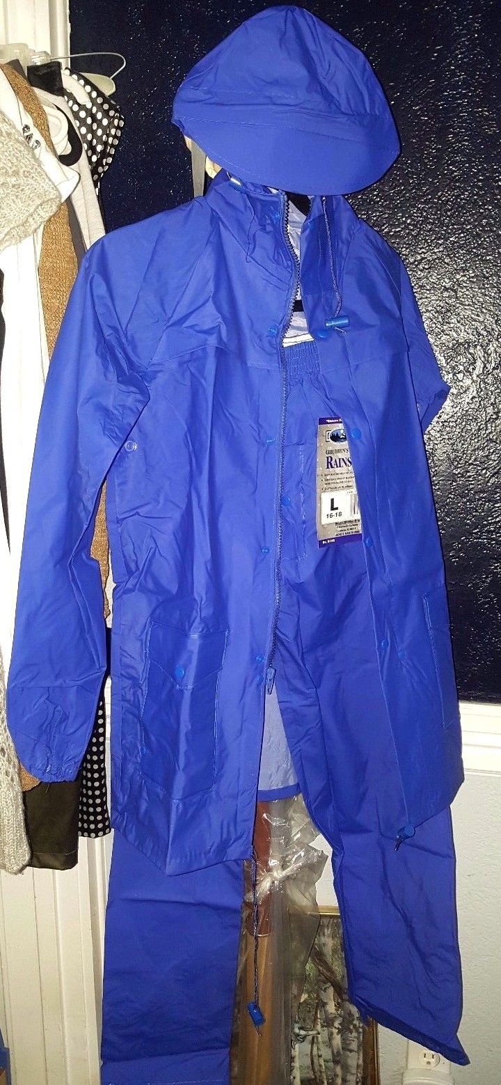 NELSON WEATHERRITE CHILDREN'S RAINSUIT RAINCOAT PANTS 2PIECE BLUE