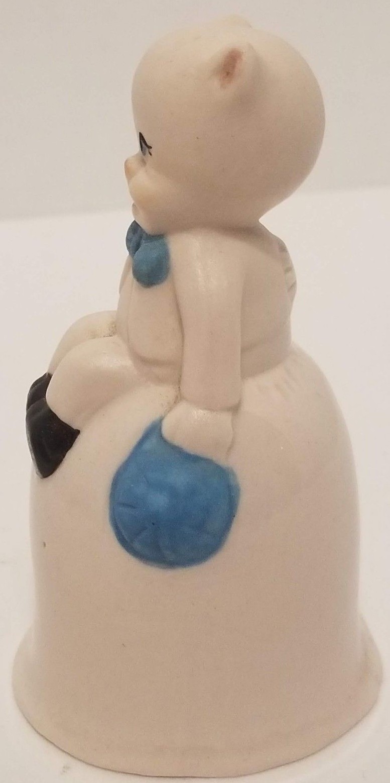 Vintage Pig Bell Pink Cute Piggy with Bow Tie and Cap