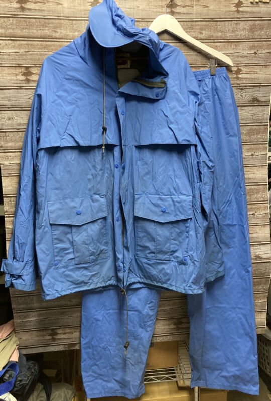 Vintage LL Bean Maine Guide Rain Jacket + Pants Set Men’s L Blue *READ FIshermen