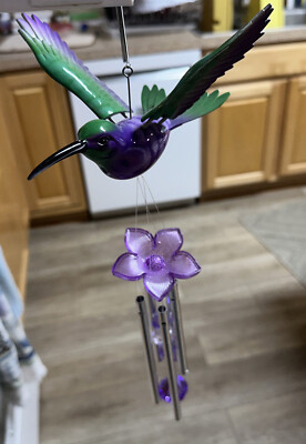 Exhart Beautiful Hummingbird Wind Chime Purple Green