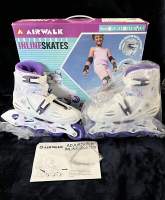 Airwalk Triton Kids Adjustable Inline Skate, White/Purple, Size 4-7 EUC
