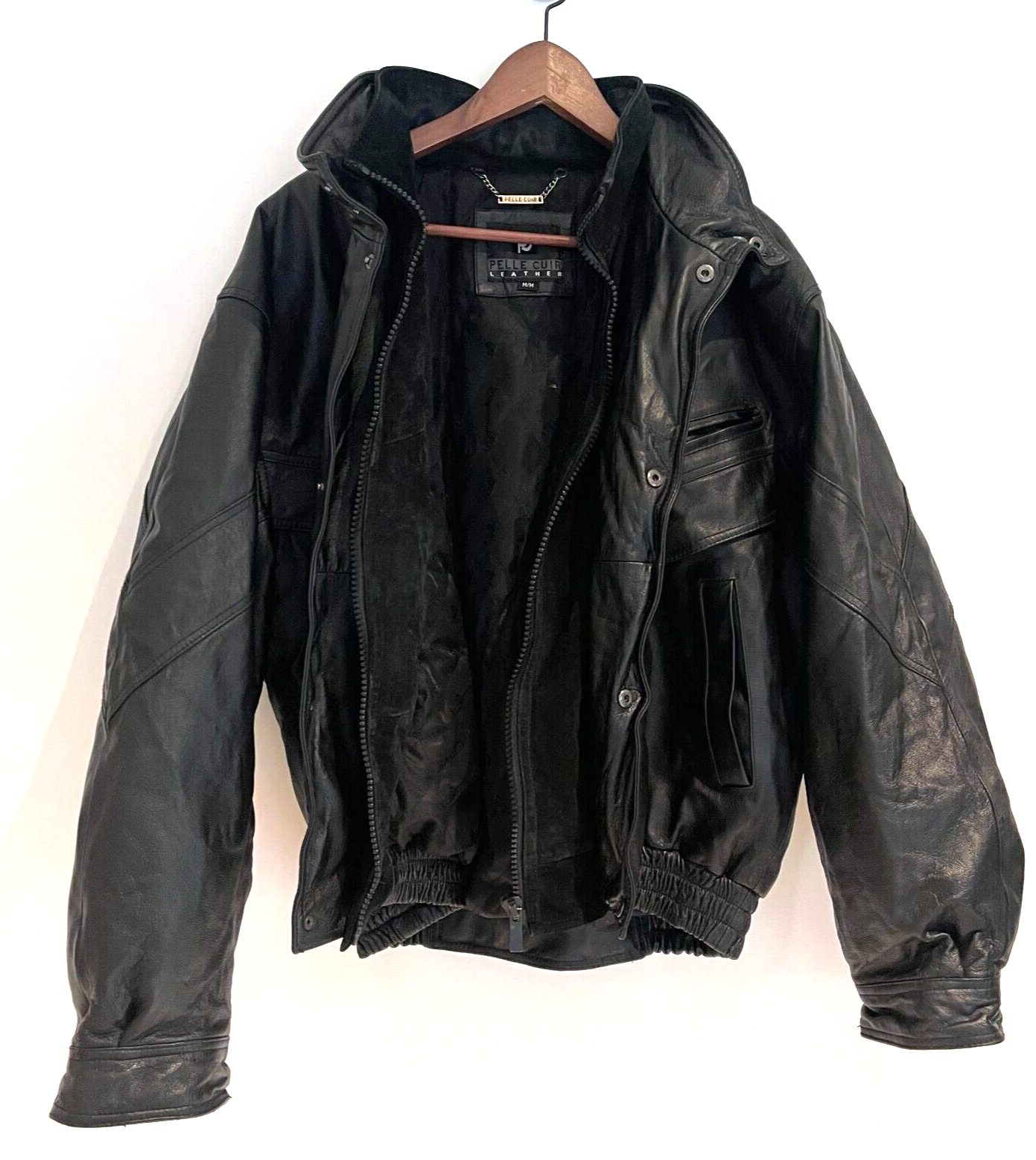 Pelle Cuir Leather Men Black Full Zip Inside Snap Button Up Pelle Cuir Leather Men Black Full Zip Inside Snap Button Up